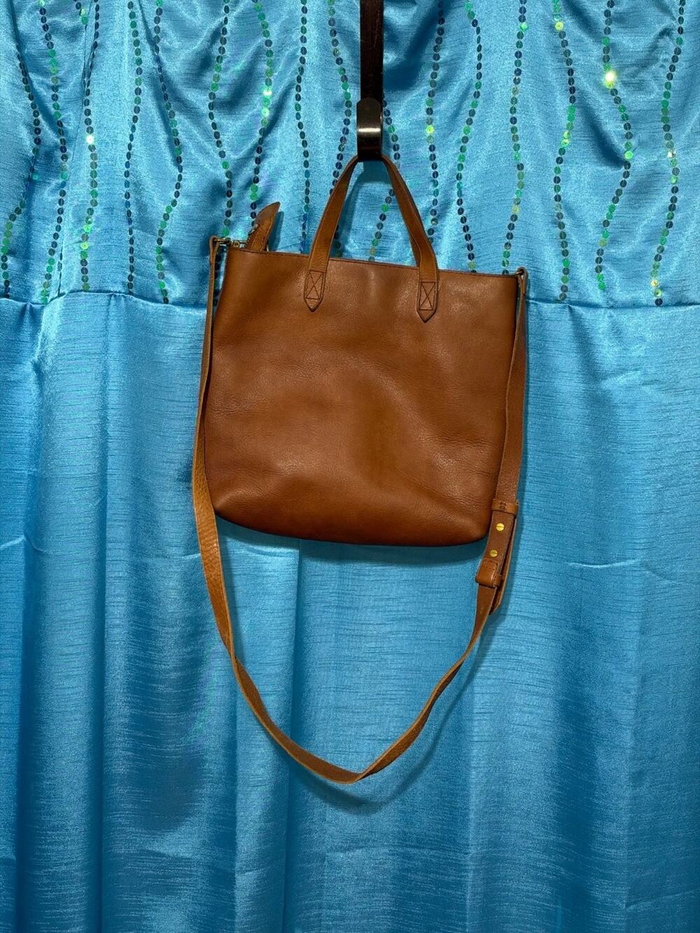 Madewell The Zip-Top Small Transport Crossbody Tote Brown Leather Handbag bag
